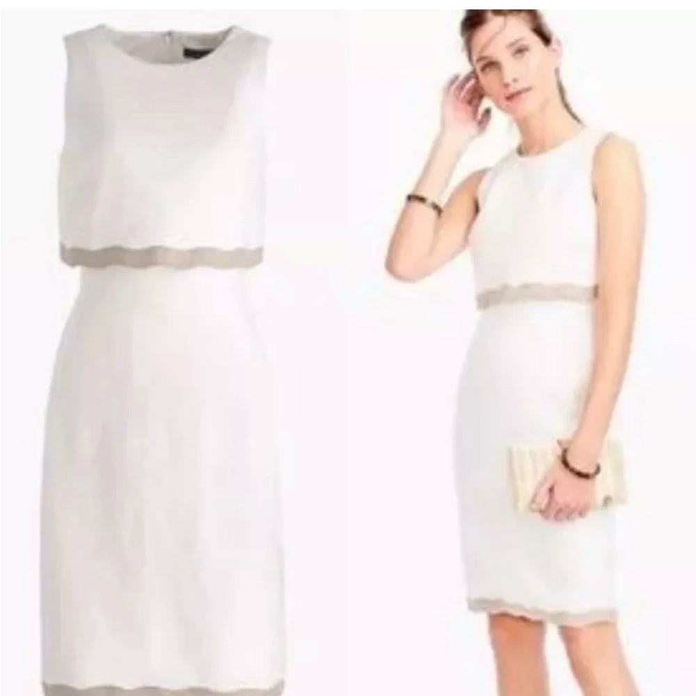 J. Crew White Sheath Midi Dress Sleeveless Crew Neck Size 12
